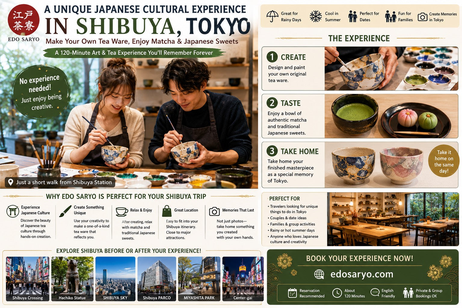 【2026年最新】渋谷観光で日本文化を体験｜江戸茶寮で楽しむ茶器づくり・抹茶・和菓子