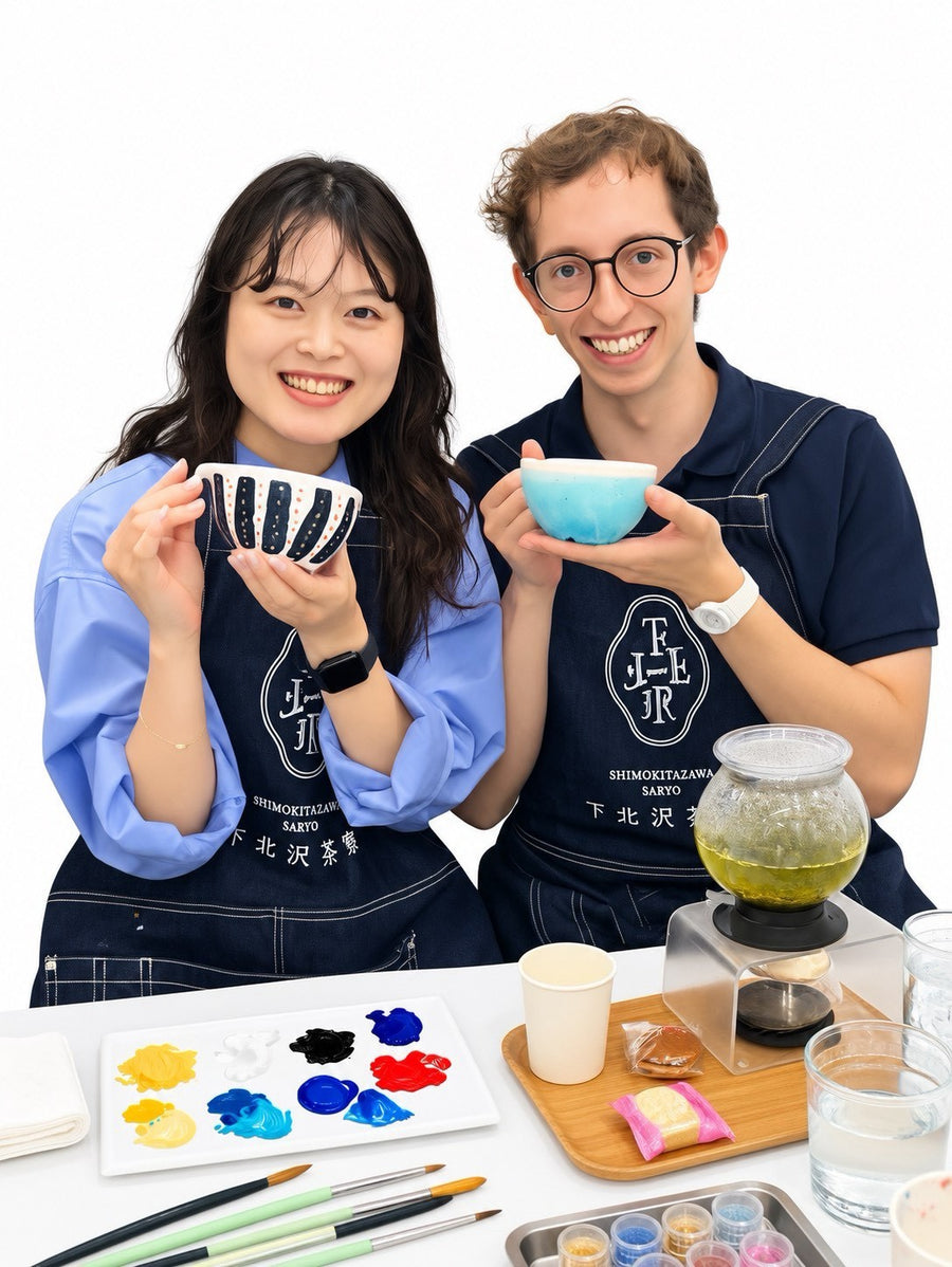 【土日】江戸茶寮　フリープラン　カップルプラン｜渋谷デートで茶器絵付け・抹茶・和菓子体験｜記念日・雨の日OK